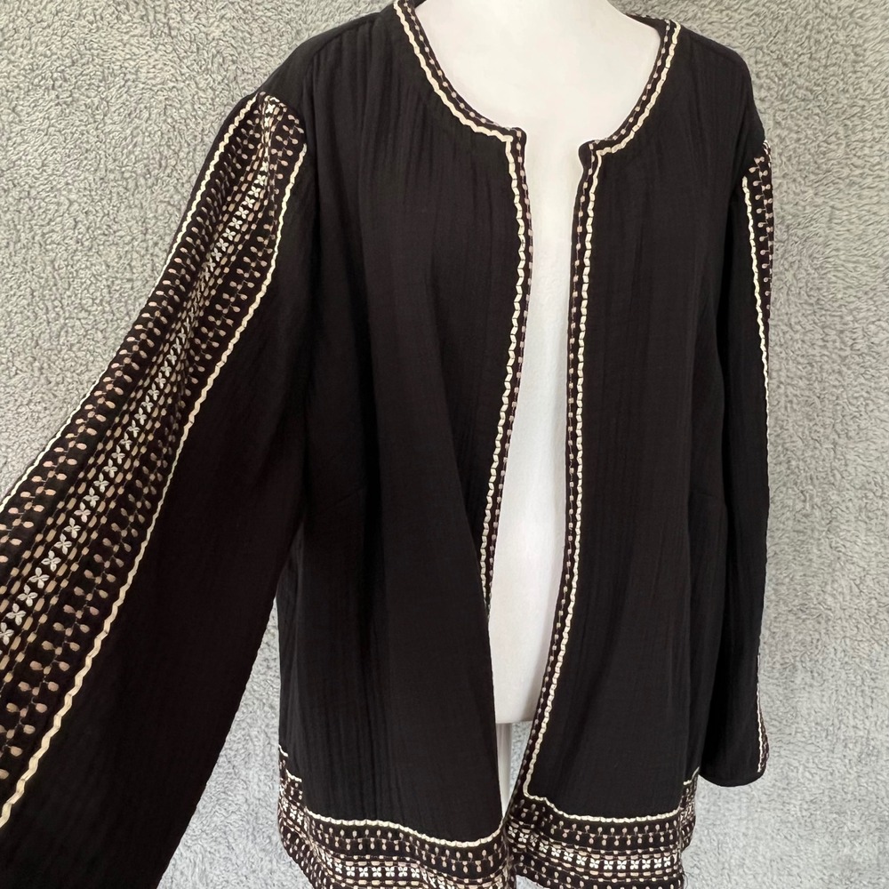 Pure Jill Embroidered Cotton Gauze Plus Size Jacket Open Cardigan 3X Black NWT